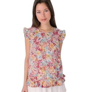 Anthropologie Solitaire Floral Eyelet Embroidery Flutter Sleeve Blouse Sz Small